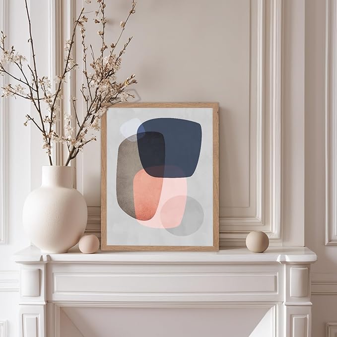Monem Art Pastel Abstract Organic Shapes Print - Scandinavian Minimalist Art Poster - Wall Decor for Living Room, Bedroom or Office - 12x16 Beige Framed Wall Art by Mareike Bohmer