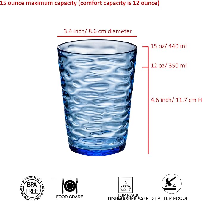 14-ounce and 20-ounce Plastic Tumblers, Acrylic Drinking Glasses, set of 8 Multicolor Reusable Plastic Cups, Stackable, BPA-Free, Shatter-Proof, Dishwasher-Safe