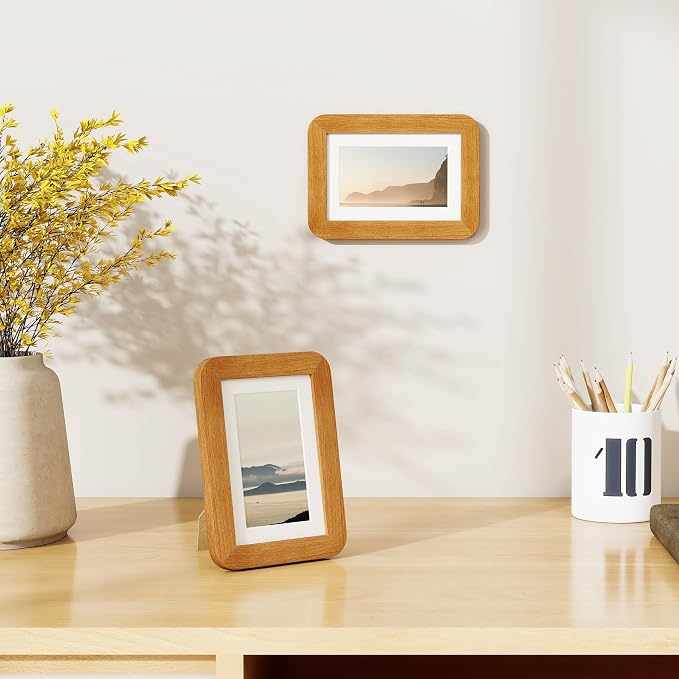 Fun Memories 4x6 Picture Frame - Solid Teak Wood Frame, Handcrafted 4x6 Photo Frame Matted to 3.5x5 with Real Glass, Wall or Tabletop Display, 4 By 6 Photo Frame Wood, Natural Teak