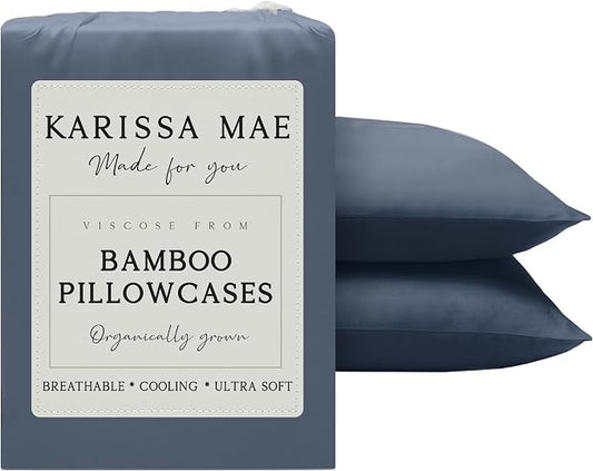 KARISSA MAE Pure Viscose from Bamboo Standard Size Pillowcase Set | 100% FSC Certified | Luxuriously Soft | Cooling | [Slate Blue]
