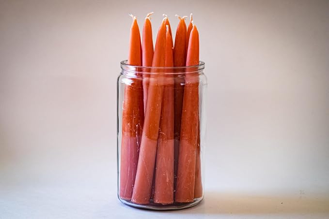 100% Pure Beeswax Taper Candles - All-Natural Handmade Decorative & Dipped Smokeless Unscented Candles for Christmas, Advent, and Hanukkah, Citrus Orange, 8.5 Inches, 12 Candle Set, by BeeTheLight
