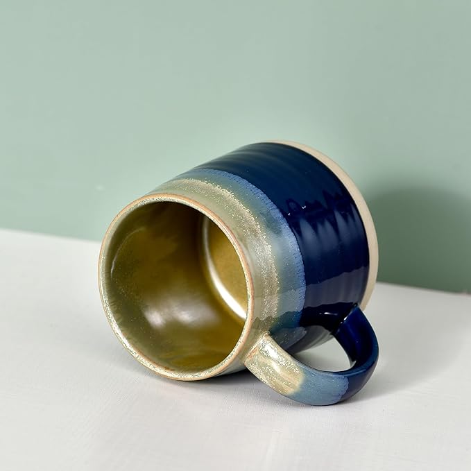 fMBB Large Ceramic Coffee Mugs, 13oz, Tea/Coffee Cups, Large Handle & Wide Bottom Coffee Mug, Transmutation Glaze, Hand Painted Mug, for Home or Office, Microwave and Dishwasher Safe, Blue Tone