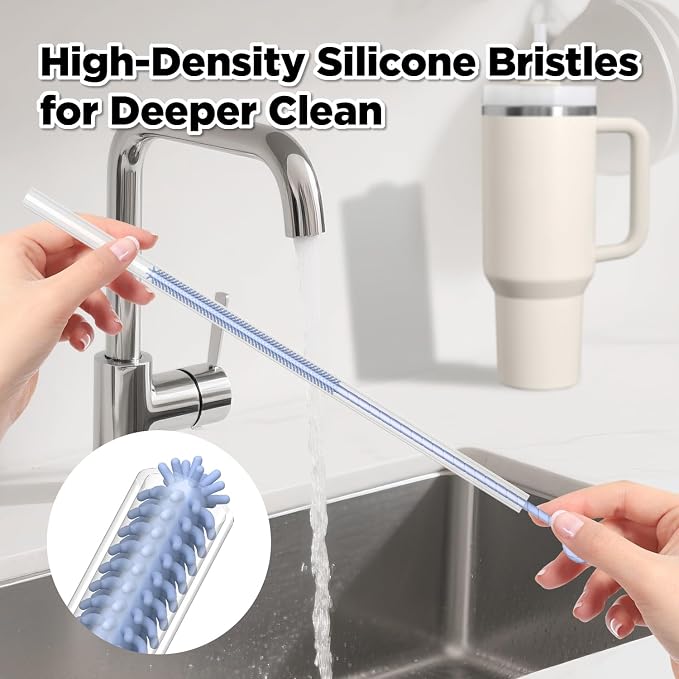 Silicone Straw Cleaner Brush, 2 Pcs Reusable Cleaning Brushes for Straws, 6mm&9mm, Blue