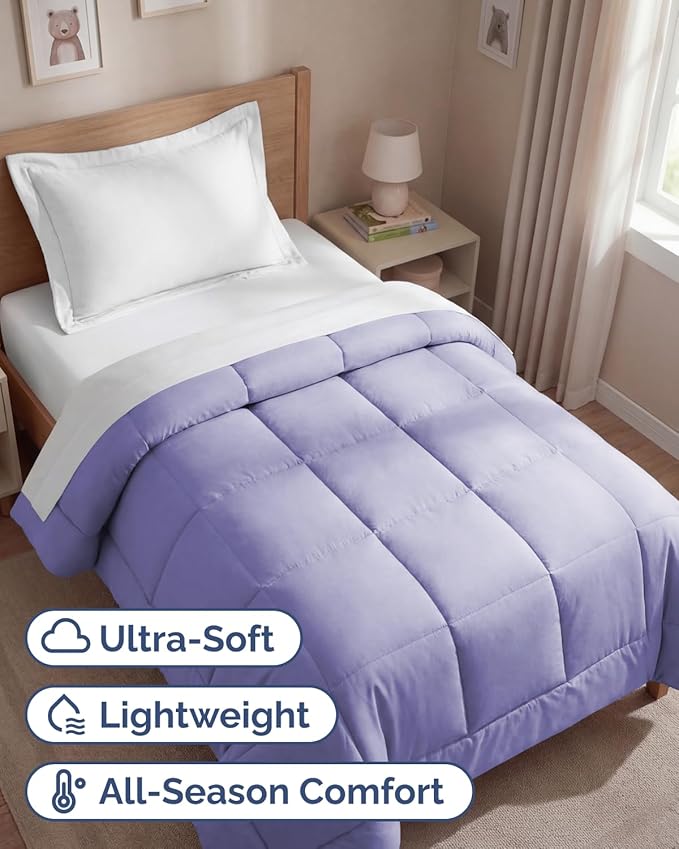 Twin Size, Lavender Alternative Down Comforter - Warm, Lightweight & Breathable Hotel Quality Bedding Set for Men, Women, Kids & Teens - All Season Oversized Cooling Microfiber Duvet Insert Comforter