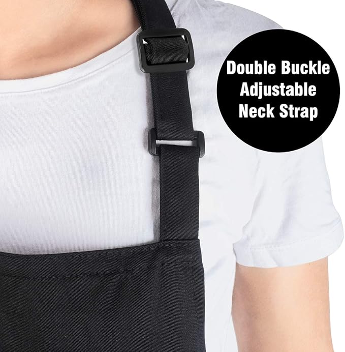 Xornis 2 Pack Adjustable Bib Aprons with 2 Pockets Apron for Women Men Kitchen Cooking Chef, Black