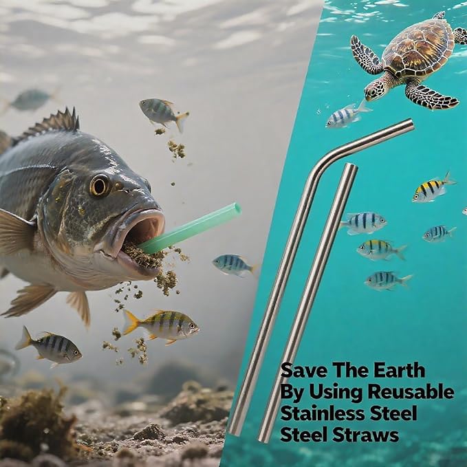 Metal Stainless Steel Drinking Straws Reusable for 20 to 30 OZ Tumbler, Set of 6 Incl. 2 Straight 1 Bent & 1 Jumbo Smoothie Straws with 1 Cleaning Brush & 1 Branded Sturdy Canvas Bag