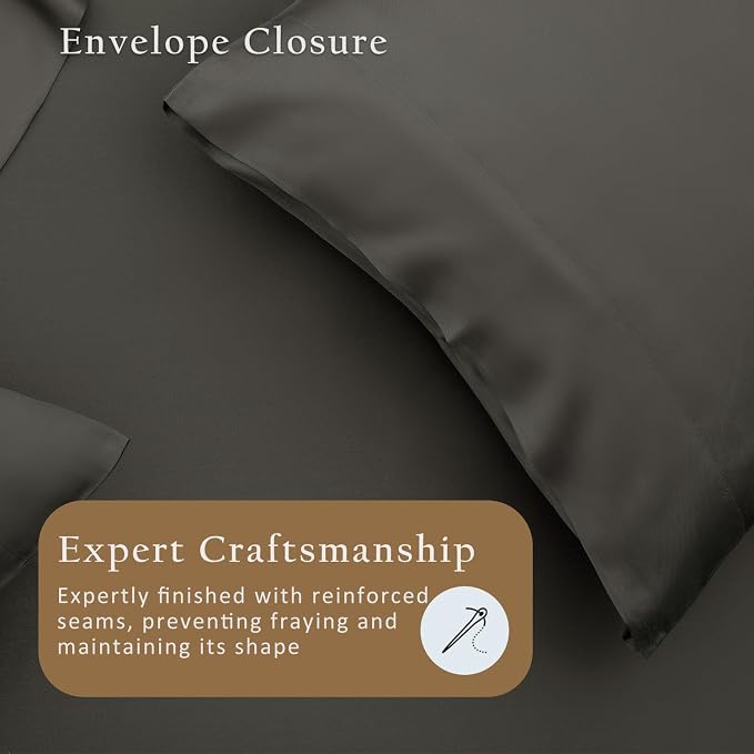TOSMO Luxury Pillow Case Set of 2 - Cooling Viscose Derived from Bamboo, Oeko-TEX, Breathabl Silky Soft Pillow Cases with Envelope Closure (Queen, Charcoal)