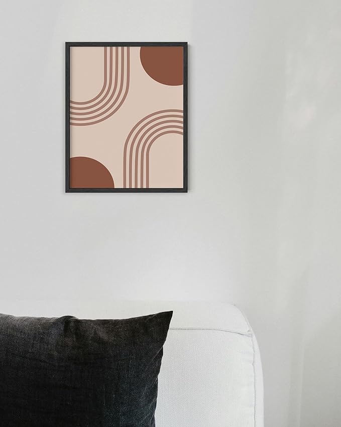 Zen Stacked Stones Wall Art Minimalist Organic Circles Earth Tones Terracotta Mid Century Modern 8x10 Inch Oak Wood Black Framed Meditation Yoga Room Decor Print