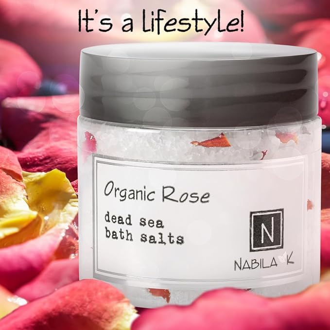 Organic Rose Bath Salts for Women & Men - Dead Sea Salt & Epsom Salt Soak and Scrub - Organic Rose Petals & Geranium Oil, Cruelty-Free, Sulfate-Free | Travel Size, 2 oz | Nabila K