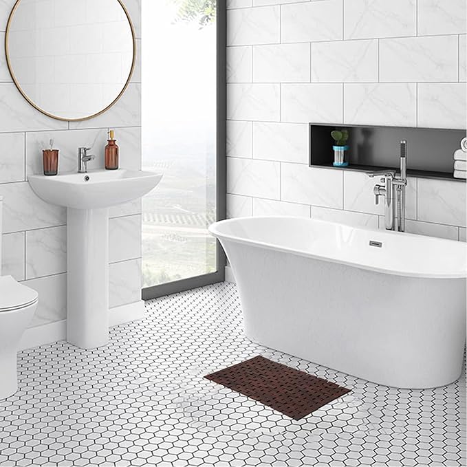 Bath Mat Bathroom Runner Long Large Rugs Floor Wood Shower Bathtub Waterproof Non Slip Accessories 16x34 Inch Easy to Clean, Natural, 1 pc