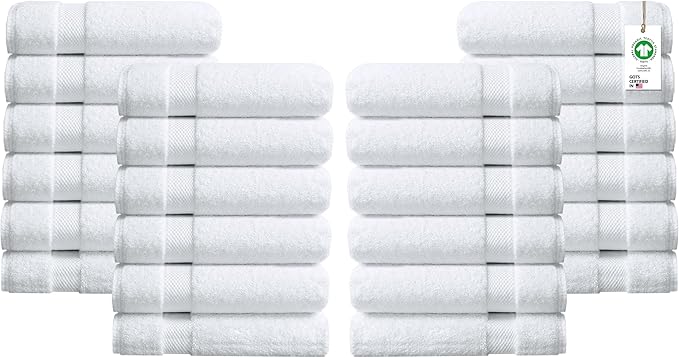 100% Organic Cotton Towels 650 GSM Plush Feather Touch Quick Dry Wash Cloth, Pack of 24 GOTS Certified, Oeko-Tex Green Certified, Organic Cotton Wash Cloth, 13"X13"