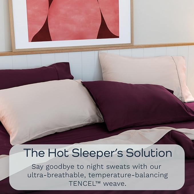 Olive + Crate Tencel Eucalyptus Pillowcases - 100% Tencel Lyocell Cooling Pillow Cases for Hot Sleepers - Hypoallergenic, Moisture-Wicking, Silk Alternative, Vegan - Queen Size Set of 2 [Dusk]