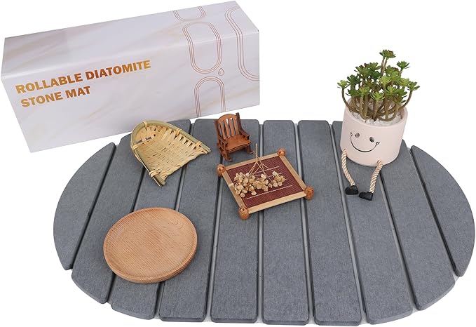 Diatomaceous Earth Dish Drying Mat - Large Quick Drying Stone Mat for Kitchen Counter & Sink, 23.2"x15.4" Absorbent Non-Slip Drying Pad for Dishes, Fast Drain Gray Diatomite Tray with Rounded Corners