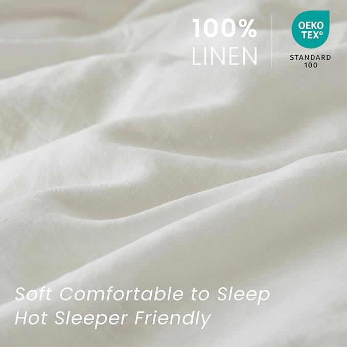 100% French Linen Pillow Shams Basic Style - Pack of 2 - Washed Solid Color Natural Flax Soft Breathable - White, 20'' x 26''