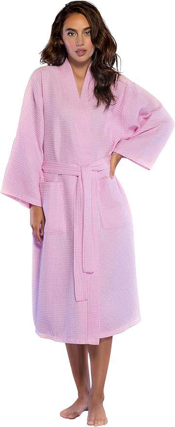 Turquaz Lightweight Long Waffle Kimono Spa Robe for Women