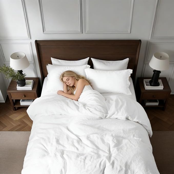 Simple&Opulence 100% Linen Duvet Cover Set, 3 PCS Natural French Flax White Duvet Cover California King Size, Breathable Soft Comfy Linen Bedding Comforter Cover with 2 Pillowcases(White, 104"x98")