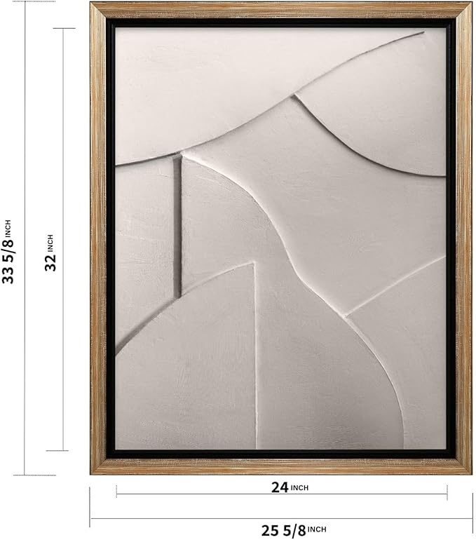 Monem Art Minimalist White Geometric Texture Print - Abstract Scandinavian Wall Art Poster - Wall Decor for Living Room, Bedroom or Office - 24x32 Silver Framed CANVAS Wall Art by Mareike Bohmer