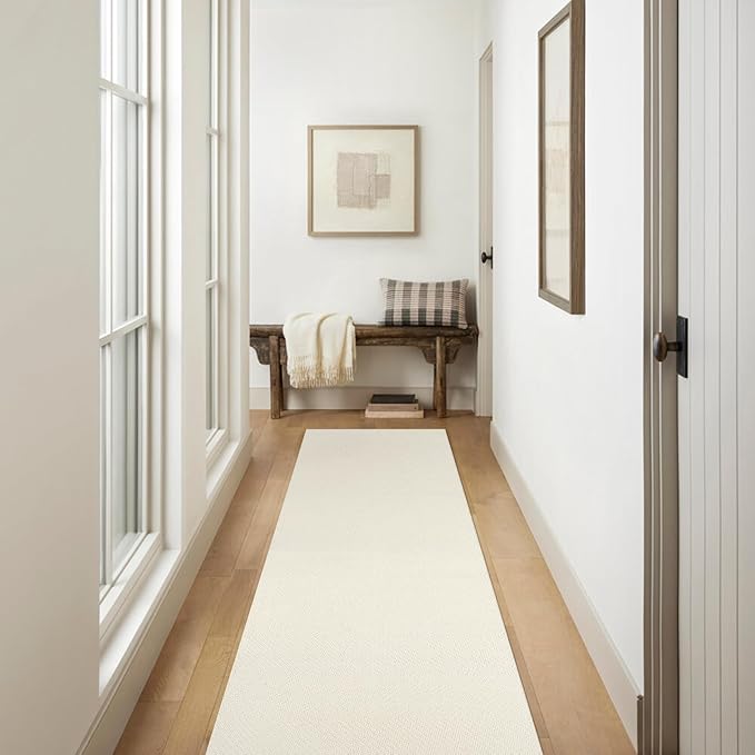 LEEVAN 2x6 Runners for Kitchen Hallway, Washable Entryway Runner Rug, Cream Cotton Modern Farmhouse Woven Reversible Laundry Room Carpet for Bathroom Sink Foyer Bedroom - Rug Pad Required