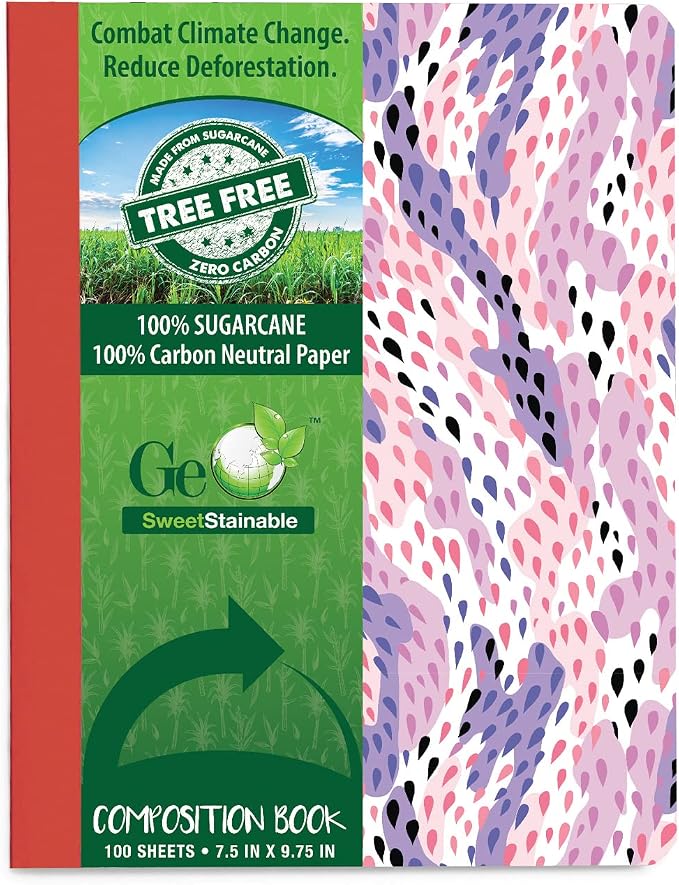 Composition Notebook, Sewn Eco-Friendly & Carbon Neutral Tree Free Paper Composition Book, 7.5” x 9.75”, 100 Sheets (Funky Snake)