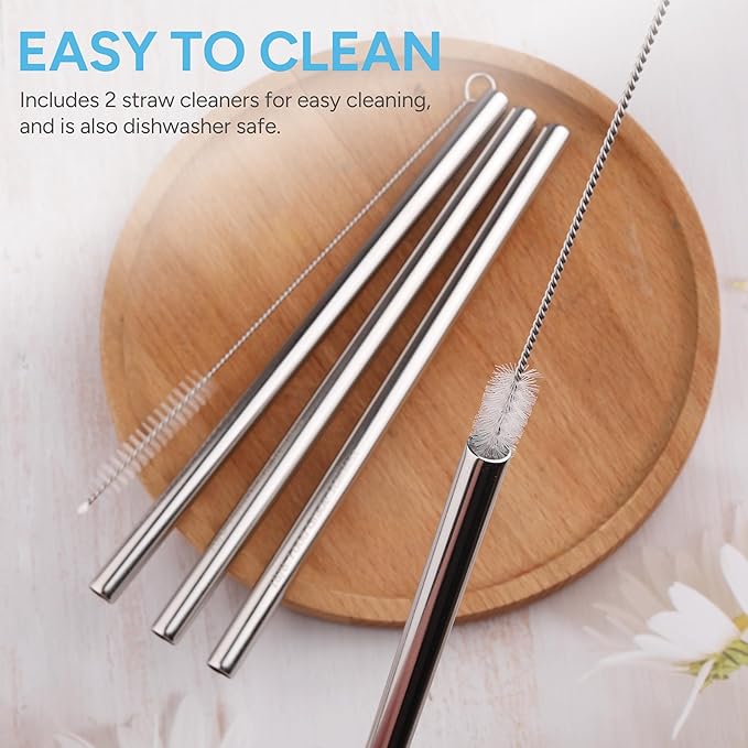 Metal Straw Replacement Set Compatible with Owala FreeSip Sway 40oz Bottles, 9.25" Durable Stainless Steel Replacement Straws with 2 Cleaning Brushes-4 Pack