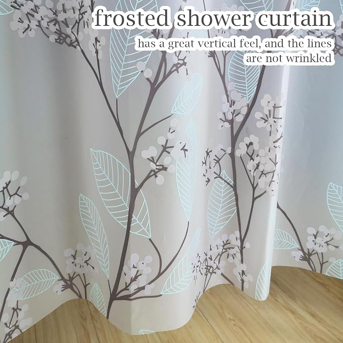 EVA Waterproof Shower Curtain Liner - Matte Clear & Frosted Design with 12 Hooks, Soft Touch, Privacy & Light Transparency, Fresh Floral Prints, Ideal for Bathroom Decor (Holly, 72" x 72")