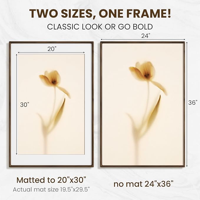 24x36 Poster Frame, USA-Sourced Walnut Wood Picture Frame Wall Mounted, 24x36 Poster Frame with Real Glass, 24" x 36" Picture Frame Matted to 20x30 Photo for Wall Decoration, 1 Pack