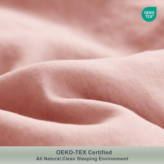 TOSMO 100% Linen Twin Duvet Cover Set, Luxury French Flax Natural Linen Duvet Cover with Button Closure & Corner Ties, Cooling Breathable Comforter Cover 2 Piece (Rose Pink)