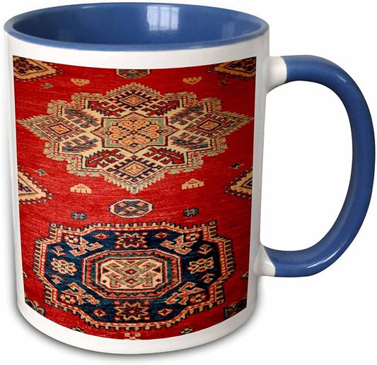 3dRose Natural Dyed Handmade Anatolian Carpet 11oz Two-Tone Blue Mug