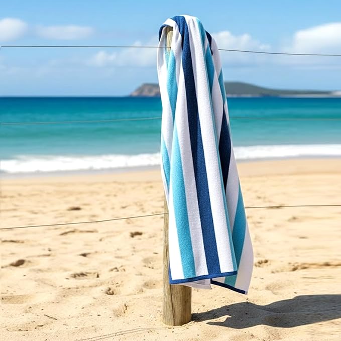 CASA COPENHAGEN Monaco Beach Towels Designed in Denmark Rough and Tough, Quick Dry, for Pool, Bath & Shower 30x60 inches 4 Pieces Cotton Beach Bath Towels Set - Navy Blue