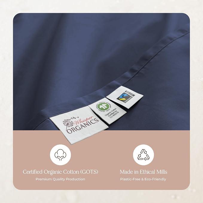 Organic King Fitted Sheet Only Deep Pocket - 100% Organic Cotton Sheets with Breathable 300 Thread Count Sateen Weave GOTS & Fairtrade Certified - Soft Fitted Bed Sheets Only (Navy, King)