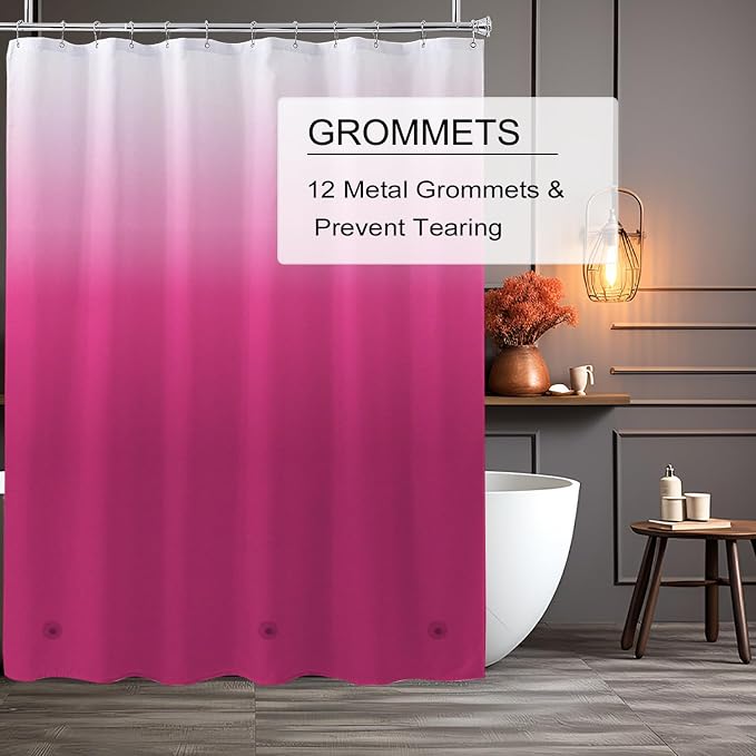 TIKABC Shower Curtain Liner, 4G PEVA Shower Liner, Plastic Waterproof Shower Curtains, with Grommet Holes and 3 Magnetic Weights(Gradient Red)