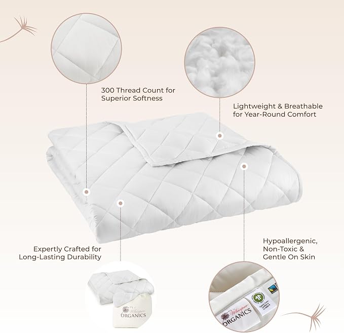 100% Organic Cotton Comforter - Comforter for Summer & All Seasons with Non Clumping Diamond Stitching - Premium Soft & Breathable Duvet Insert - GOTS & Fairtrade Certified (Twin/Twin XL)