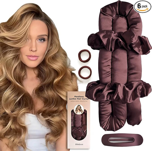 Jumbo Heatless Hair Curler Set-Satin Heatless Curls Overnight, Jumbo Curling Rod Headband, No Heat Curlers To Sleep in (Burgundy)