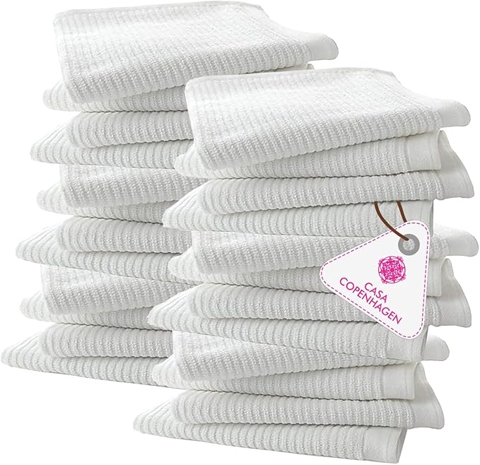 CASA COPENHAGEN Ribbed Bar Mop Towels - Pack of 24, 10"x10" 100% Cotton, Highly Absorbent & Durable Towels, Multipurpose Kitchen Towels for Home, Bar, Restaurant, Cleaning & More