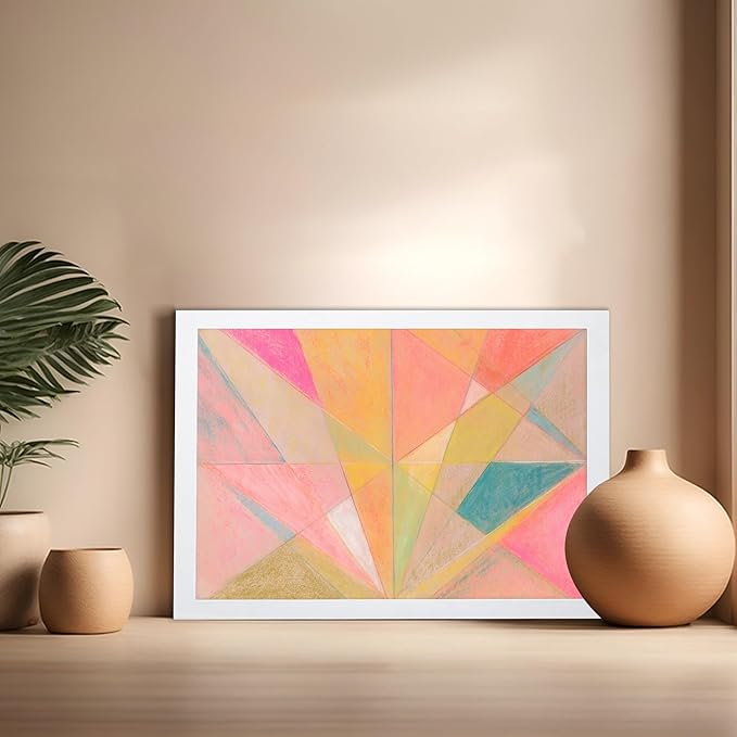 Monem Art Colorful Geometric Abstract Painting Print - Pastel Art Deco Style Art Poster - Wall Decor for Living Room, Bedroom or Office - 16x20 White Framed Wall Art by Renee Stramel