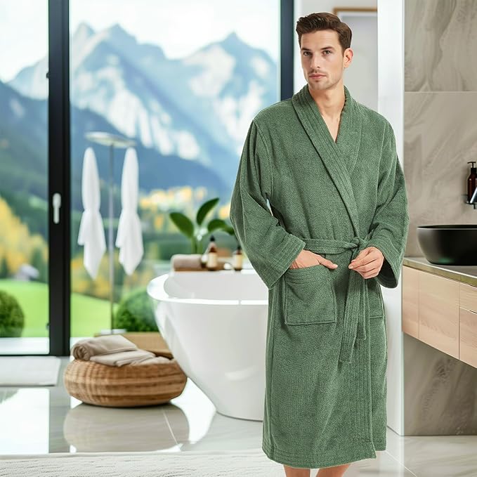 ZABER Bathrobe Mens,Pure Cotton Robe for Men,Thick Terry Cloth Bathrobe,Luxury Long Combed Men's Cotton Robe