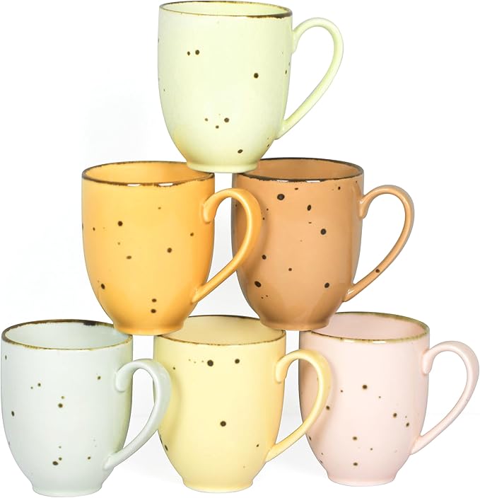 Esfour Ceramics Coffee Mugs Set Of 6, 14 Oz Large Handle Heavy Duty Cups - Microwave Dishwasher Safe - Latte, Cappuccino, Tea, Cocoa, Mocha - Men, Women, Home Office Daily Use, Blossom Assorted Colors