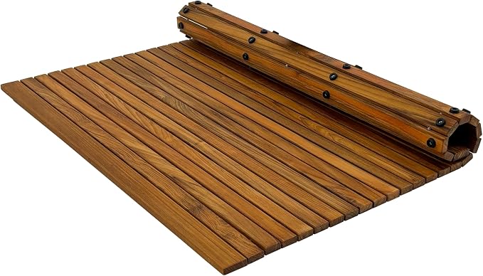 Nordic Teak 100% Solid Teak Wood String Mat - Indoor and Outdoor Use - Non-Slip Wooden Platform for Sauna, Pool, Hot Tub Flooring Decor and Protector (Oiled Finish, 36" x 36")