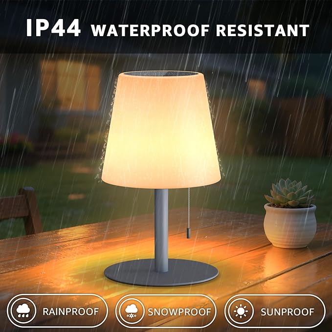 uuffoo Solar Lamp Outdoor Waterproof 8 Colors Rechargeable Cordless, Eye-Caring Dimmable Solar Lights LED Battery Operated Portable for Indoor Outdoor Garden Patio (Gray)
