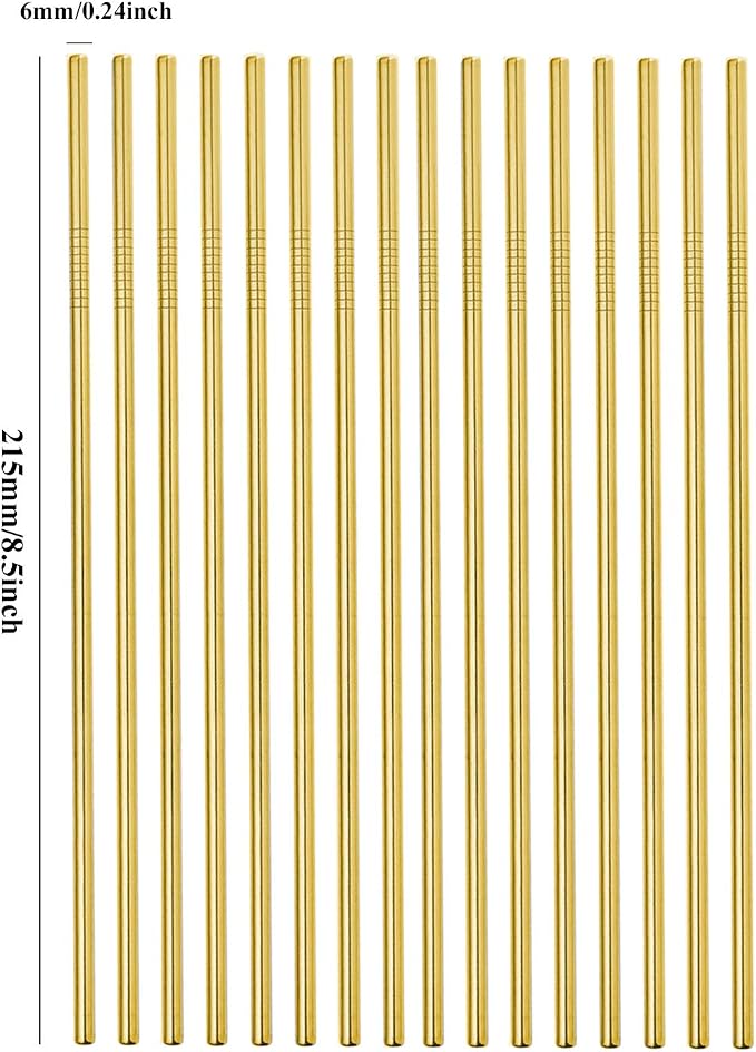 Metal Straws 48 Piece Bulk, 8.5'' Stainless Steel Straws Straight Gold 6mm Diameter for 20oz Tumblers Yeti Wholesale (48 Straight) (2156mm Gold Straight)