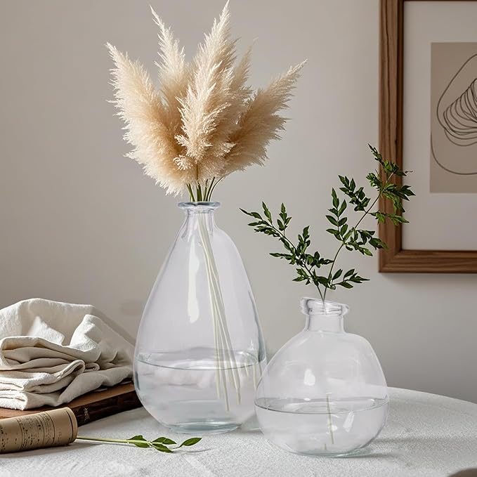 Clear Glass Vases for Centerpieces,2 Pack Tall Large Glass Vase Floor Vase,Irregular Bubble Balloon Glass Jug Vases for Pampas Grass