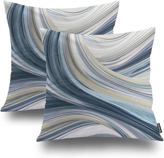 Shrahala Serene Fluid Art Decorative Throw Pillow Cover, Calm Hues Minimalist Square Pillowcase Blended Double-Sided No Inserts for Bedroom Living Room Set of 2 (26 X 26 in)