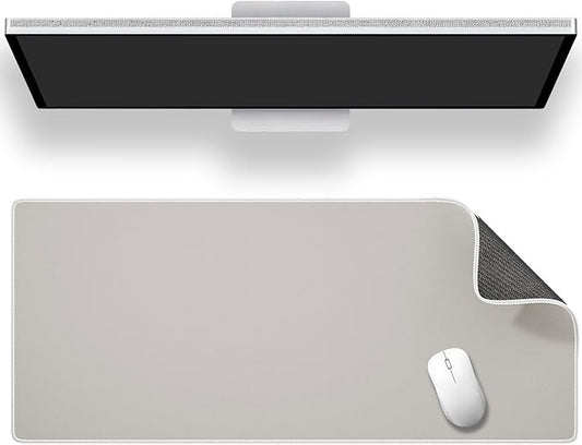 ALOANES Beige Waterproof Desk Mat, Large Mouse Pad with Extended Mouse Mat, with Anti Slip Base, Stitched Edge, Grain Jacquard Surface, Perfect for Gamer, Office & Home, XXL 11.81"x31.50"x0.12"