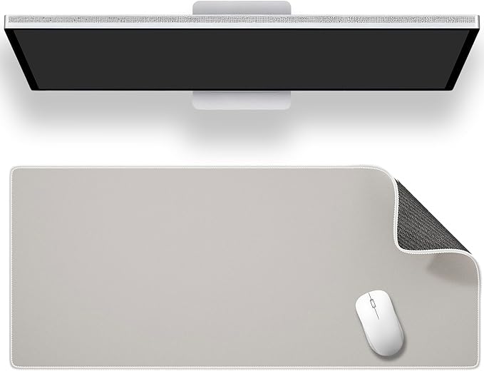 ALOANES Beige Waterproof Desk Mat, Large, with Extended Mouse Mat, Office Desk Protector with Anti-Slip Base, Stitched Edge, Grain Jacquard Surface, Perfect for Gamer, Home, XL,11.81"x27.56"x0.12'