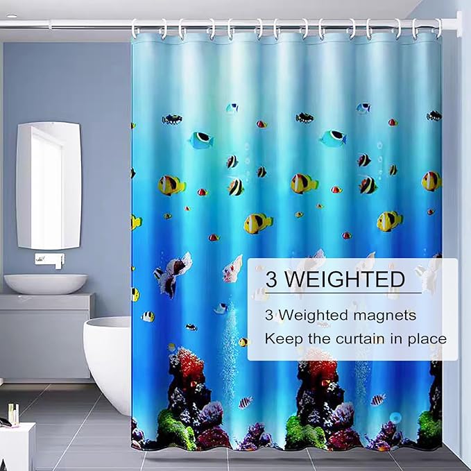 TIKABC Shower Curtain Liner, 4G PEVA Shower Liner, Plastic Waterproof Shower Curtains, 72x72 inch with Grommet Holes 3 Magnetic Weights
