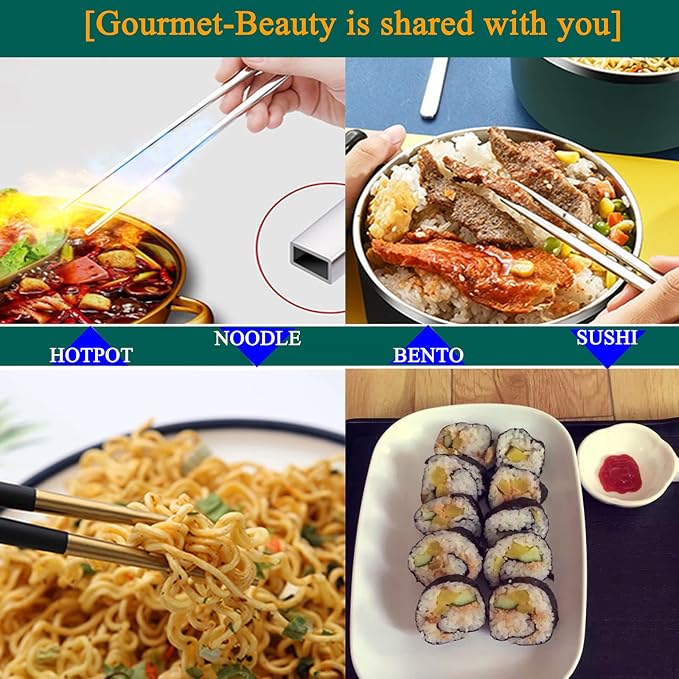 Portable Reusable Stainless Steel Chopsticks, 3 Pairs, Black Blue Green | With Case, For Camping, For Travel, For Bento Box