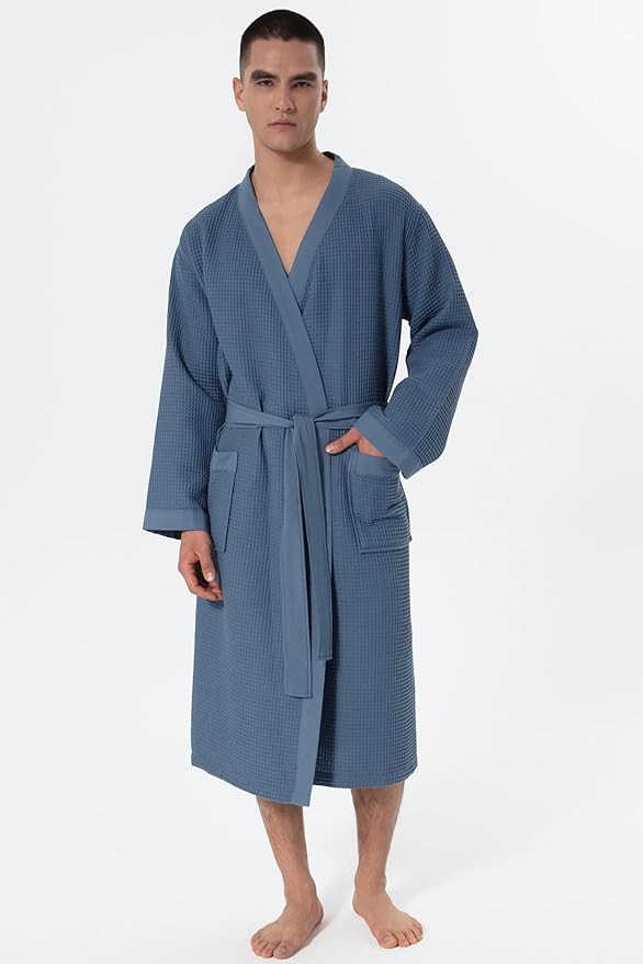 SEYANTE Turkish Cotton Waffle Robe for Men – Organic GOTS Certified Spa Bathrobe, Lightweight Kimono, Soft Cotton Bathrobe