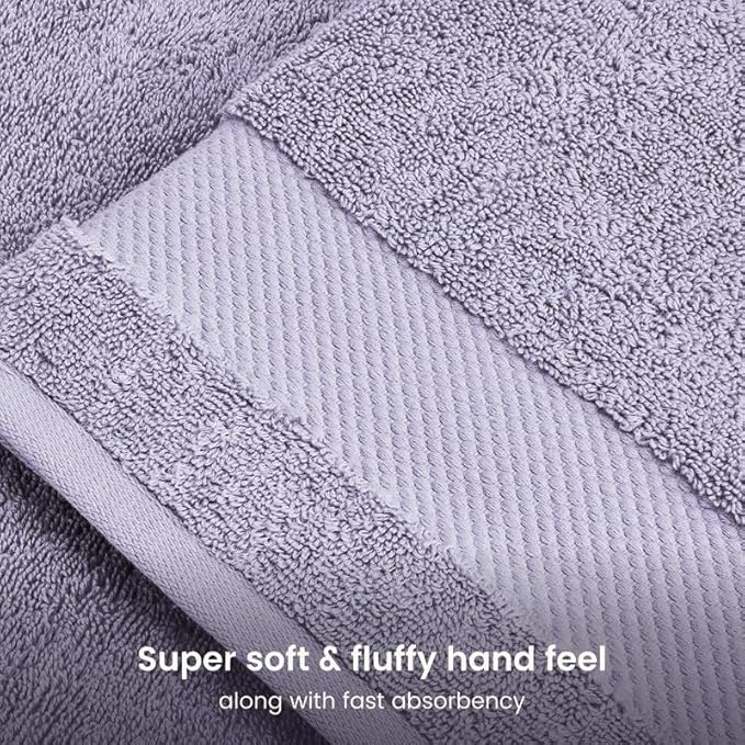 BIOWEAVES 100% Organic Cotton Bath Towel Set | 700 GSM Plush 6-Piece Premium Towel Set GOTS Certified, 2 Bath Towels, 2 Hand Towels & 2 Washcloths - Lavender