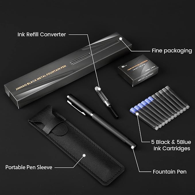 JINHAO Fountain Pen Medium Nib, Includes Ink Cartridges & Converter, Perfect Weight, Optimal Flow, No Skips