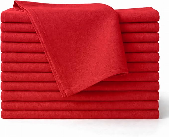 Cloth Napkins Set of 12, 100% Cotton Fabric Reusable Dinner Napkins, 18 x 18 Inch Washable Table & Kitchen Napkins for Everyday Dining, Entertaining, Home & Restaurant Use, Red